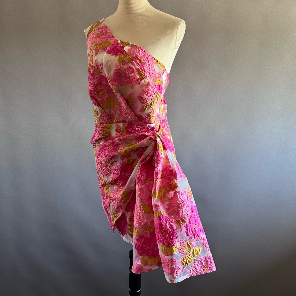 Nwt Reverse One Shoulder Wrap Garden Tea Party Mini Dress - Picture 2 of 11